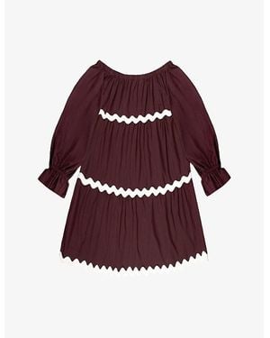 Ro&zo Scalloped-Trim Off-Shoulder Cotton Mini Dress - Red