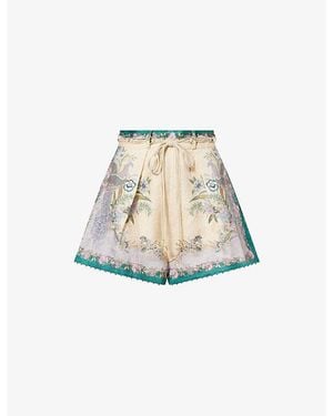 Zimmermann Indra Tuck Printed Linen Shorts - Natural