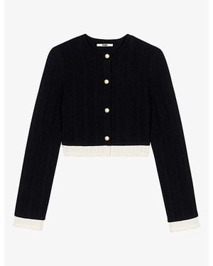 Maje Contrast-Trim Cropped Woven Cardigan - Black