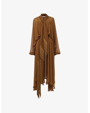 eem Fringed-Trim Woven Midi Dress - Brown