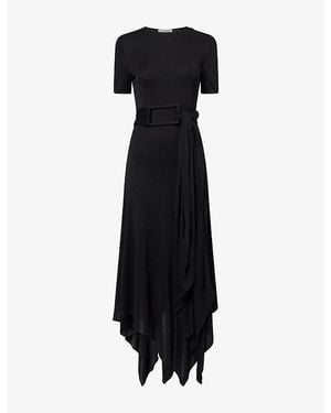 Alaïa Belted Short-Sleeve Jersey Midi Dress - Black