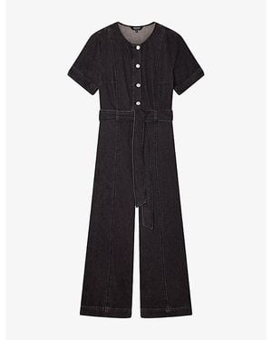 Whistles Button-Down Belted Denim Jumpsuit - Black