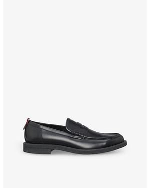 HUGO Penny-Detail Leather Loafers - Black