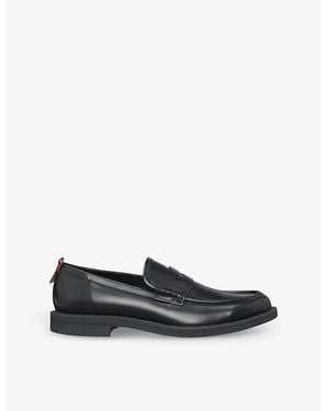 HUGO Penny-Detail Leather Loafers - Black