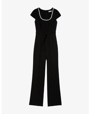 Sandro Embellished Curved-Neck Woven Jumpsuit - Black