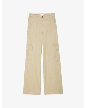 Zadig & Voltaire Parky Flap-Pocket Wide-Leg High-Rise Cotton Pants - Natural