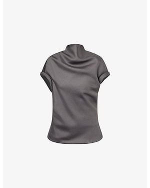 KHAITE Tandie Draped Wool-Silk Blend Top - Grey
