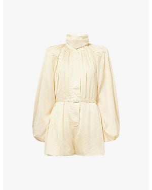 ROTATE BIRGER CHRISTENSEN Gathered High-Neck Satin Playsuit - Natural