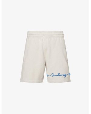 Burberry Logo-Embroidered Relaxed-Fit Cotton-Jersey Shorts - White