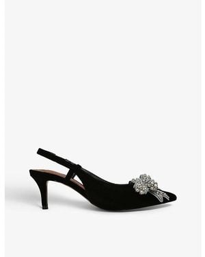 Kurt Geiger Belgravia Sling-Back Bow-Embellished Velvet Heeled Courts - Black