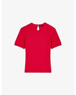 Maje Short-Sleeved Knitted Cotton-Blend Jumper - Red