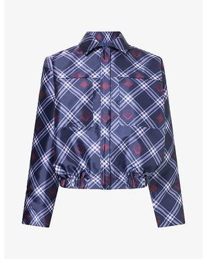 Ara Checked Brand-Print Shell Bomber Jacket - Blue