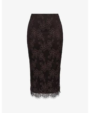 House Of Cb Seven Lace-Embroidered Woven Midi Skirt - Black