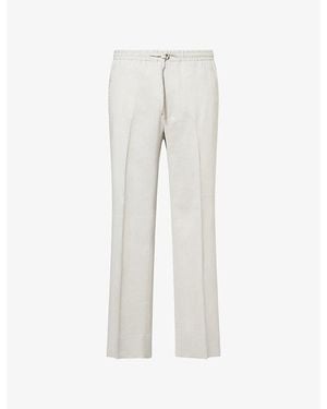 Corneliani Bermuda Drawstring Linen And Wool Blend Trousers - Grey