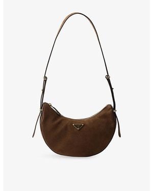 Prada Arqué Small Suede Shoulder Bag - Brown