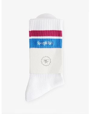 Sporty & Rich Serif Logo Striped Stretch-Cotton Blend Socks - Blue