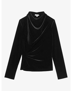 Reiss Paige Cowl-Neck Stretch-Velvet Top - Black