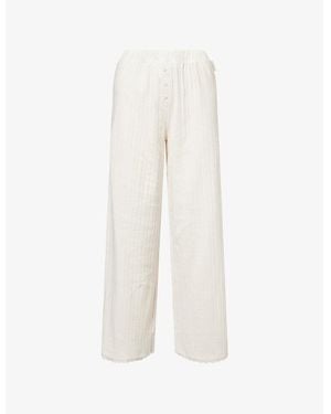 Lounge Underwear Pointelle Straight-Leg Mid-Rise Stretch-Woven Pyjama Bottoms - White