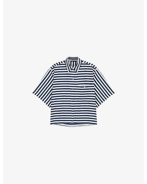 Maje Striped Short-Sleeved Woven Shirt - Blue