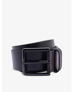 HUGO Logo-Embossed Leather Belt - Blue