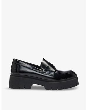 HUGO Stacked-Logo Chunky Faux Leather Loafers - Black