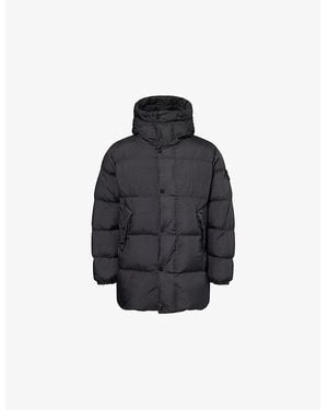 Stone Island Crinkle Logo-Patch Padded Shell Parka Jacket - Black