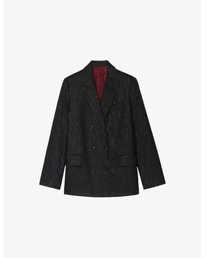 Zadig & Voltaire Vaska Lapel-Collar Double-Breasted Flannel Blazer - Black