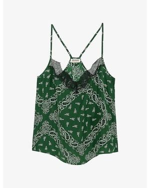 Zadig & Voltaire Cespa V-Neck Graphic-Print Silk Cami - Green