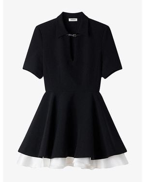 Sandro Contrast Skater Woven Mini Dress - Black