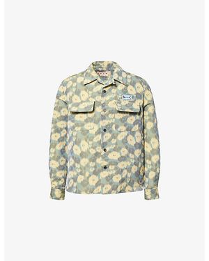 Marni Floral-Print Long-Sleeve Linen-Blend Shirt - Green