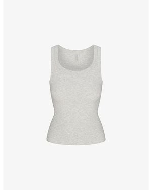 Skims Scoop-Neck Ribbed Stretch-Cotton Tank Top - White