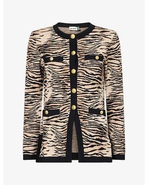 RIXO London Raylene Printed Knitted Cardigan - Brown