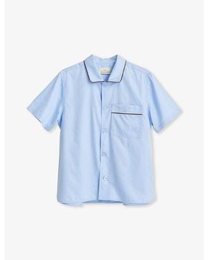 Hay Outline Contrast-Trim Cotton Pajama Shirt - Blue