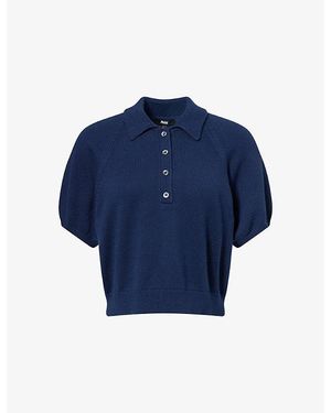 PAIGE Birch Cropped Cotton-Blend Polo Top - Blue