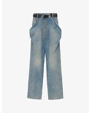 Loewe Drape-Front Belted-Waist High-Rise Denim Jeans - Blue