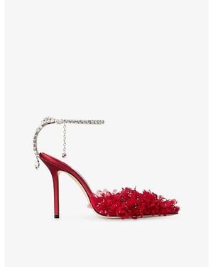 Jimmy Choo Saeda 100 Satin And Mesh Court Shoes - Red