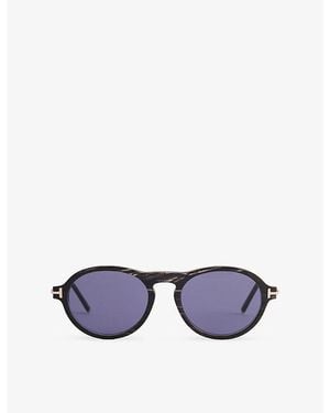 Tom Ford Ft1374 Round-Frame Horn And Acetate Sunglasses - Blue
