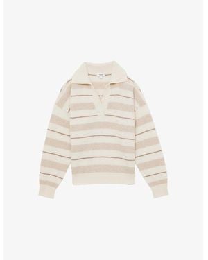 Reiss Sami Open-Collar Striped Wool And Cashmere-Blend Jumper - White