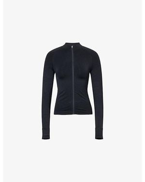 ADANOLA Seamless Zip-Up Workout Top - Blue