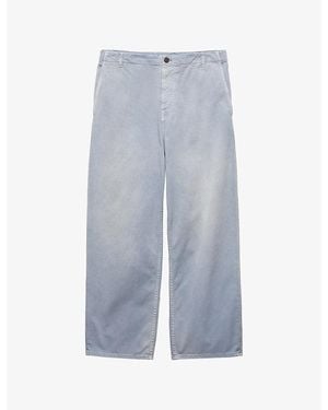 Prada Washed Straight-Leg Cotton-Gabardine Trousers - Blue