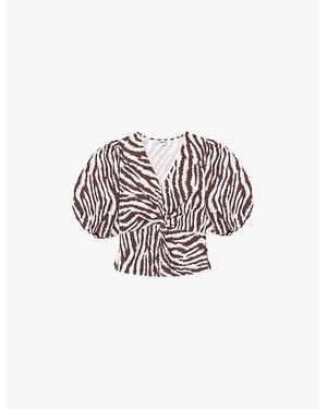 Ro&zo Zebra-Print Twist-Front Cotton Top - White