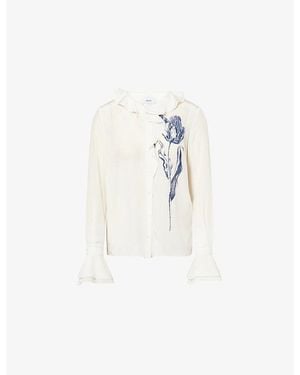 Erdem Floral-Print Ruffled Silk Shirt - White