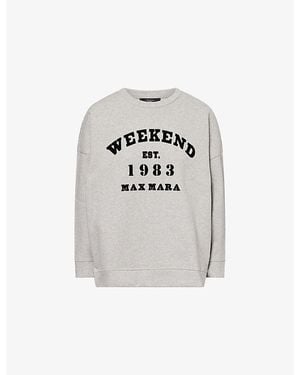 Weekend by Maxmara Oversized Flocked-Logo Cotton-Jersey Sweatshirt - Grey