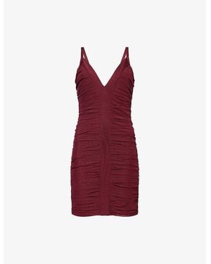 Hervé Léger Andrea Ruched Stretch-Mesh Mini Dress - Red