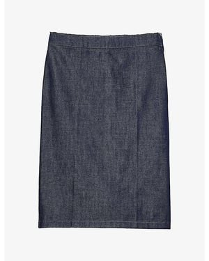 Prada Mid-Rise Logo-Label Denim Pencil Skirt - Blue