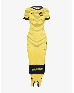 Conner Ives Reconstitued Shirred Football Woven Maxi Dress - Yellow