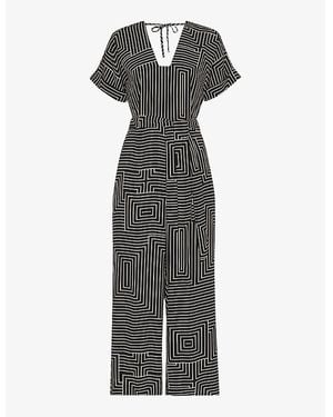 Whistles Angled Stripe-Print Short-Sleeve Woven Jumpsuit - Grey