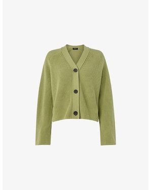 Whistles Nala V-Neck Ribbed-Knit Cotton Cardigan - Green