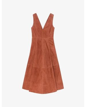 Reiss X Atelier Nola V-Neck Suede Midi Dress - Brown