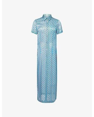 Dries Van Noten Devoré Short-Sleeve Silk-Blend Shirt Midi Dress - Blue